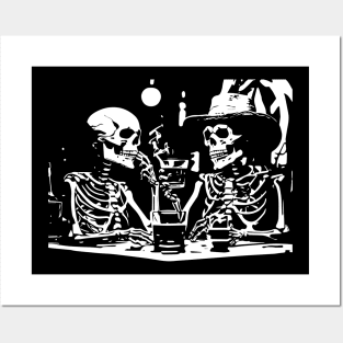 skeletons drinking and smoking Posters and Art